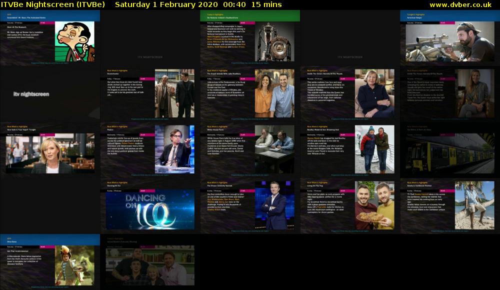 ITVBe Nightscreen (ITVBe) Saturday 1 February 2020 00:40 - 00:55