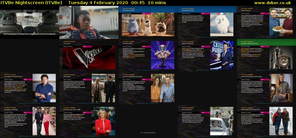 ITVBe Nightscreen (ITVBe) Tuesday 4 February 2020 00:45 - 00:55