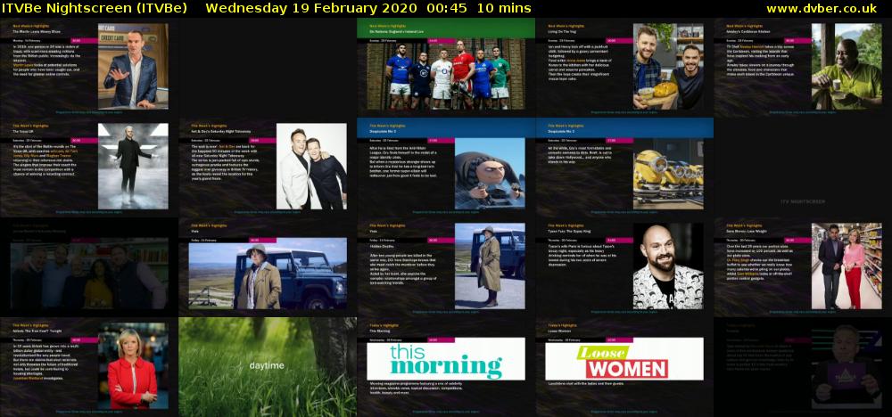 ITVBe Nightscreen (ITVBe) Wednesday 19 February 2020 00:45 - 00:55