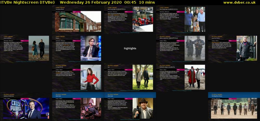 ITVBe Nightscreen (ITVBe) Wednesday 26 February 2020 00:45 - 00:55