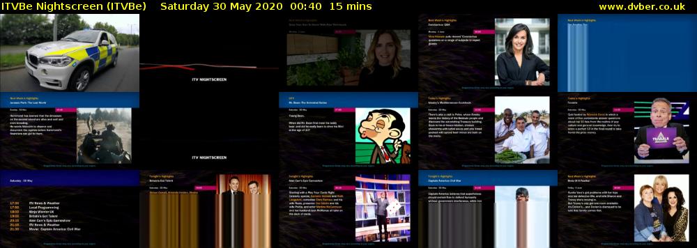 ITVBe Nightscreen (ITVBe) Saturday 30 May 2020 00:40 - 00:55