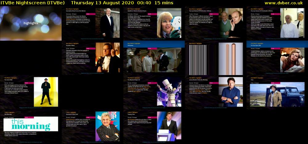 ITVBe Nightscreen (ITVBe) Thursday 13 August 2020 00:40 - 00:55