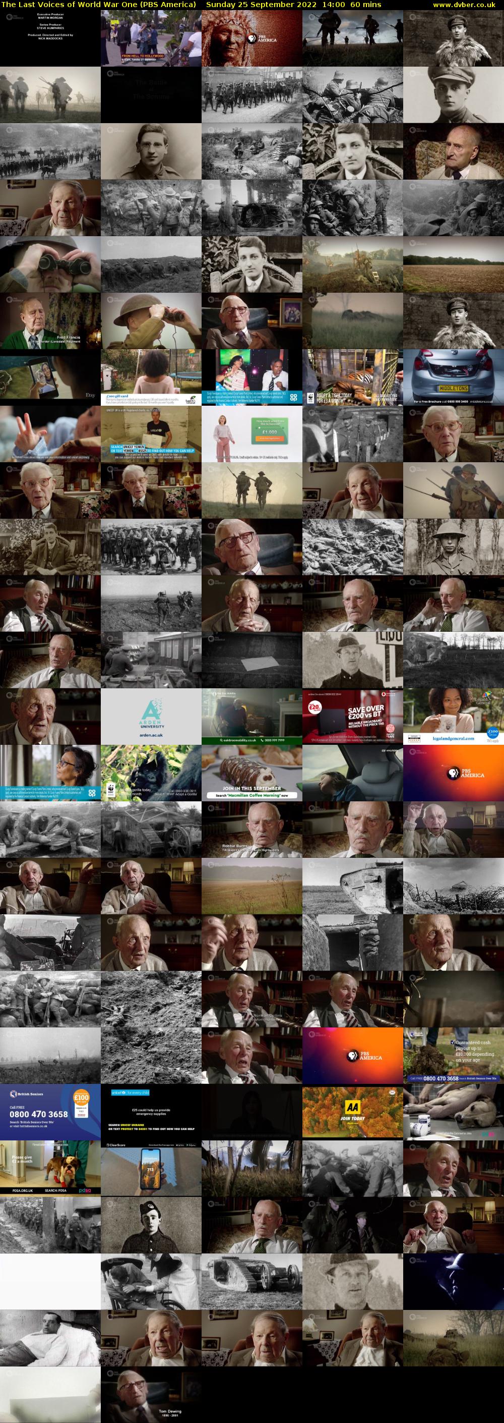 The Last Voices of World War One (PBS America) Sunday 25 September 2022 14:00 - 15:00