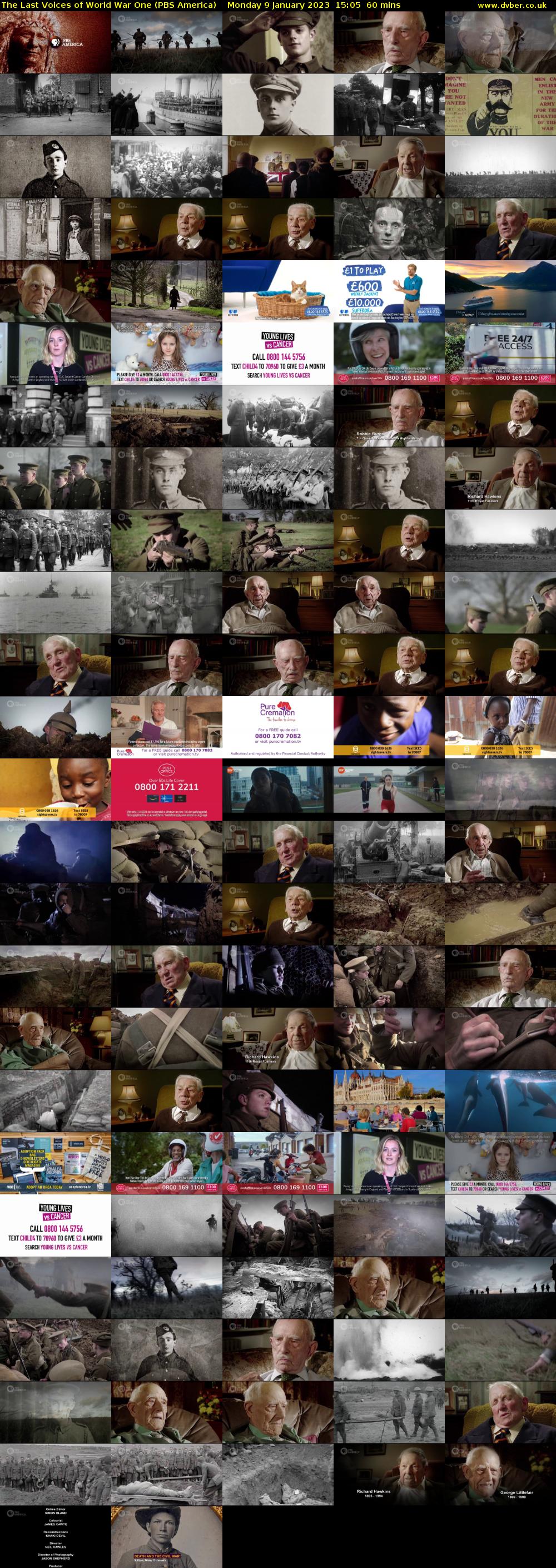 The Last Voices of World War One (PBS America) Monday 9 January 2023 15:05 - 16:05