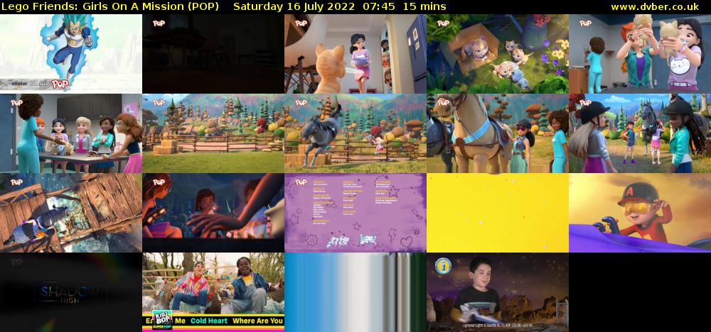 Lego Friends: Girls on a Mission (POP) Saturday 16 July 2022 07:45 - 08:00
