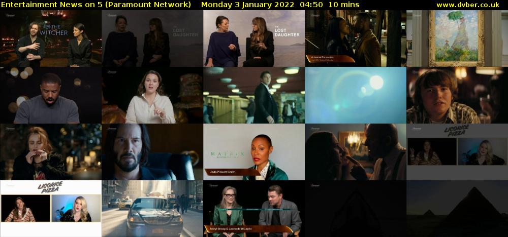 Entertainment News on 5 (Paramount Network) Monday 3 January 2022 04:50 - 05:00