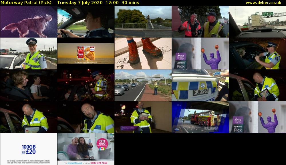 Motorway Patrol (Pick) Tuesday 7 July 2020 12:00 - 12:30