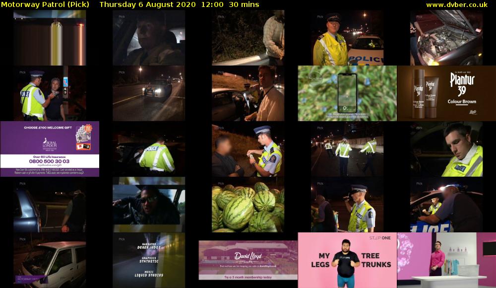 Motorway Patrol (Pick) Thursday 6 August 2020 12:00 - 12:30