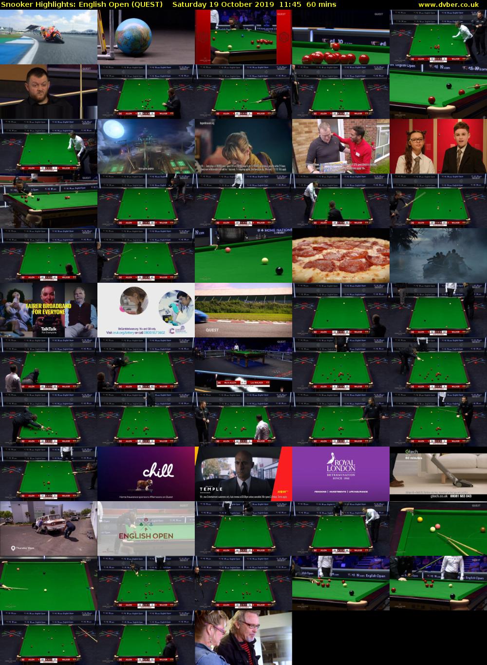 Snooker Highlights: English Open (QUEST) Saturday 19 October 2019 11:45 - 12:45