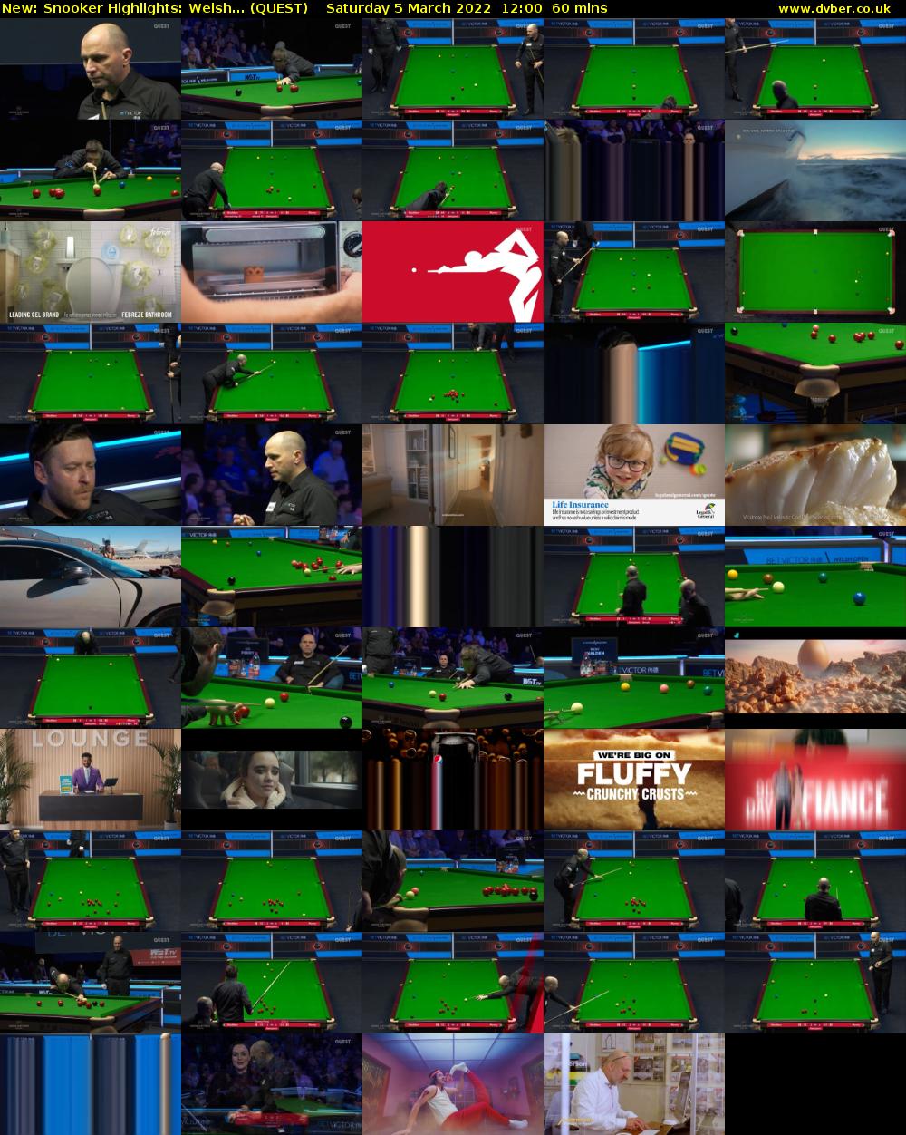 Snooker Highlights: Welsh... (QUEST) Saturday 5 March 2022 12:00 - 13:00