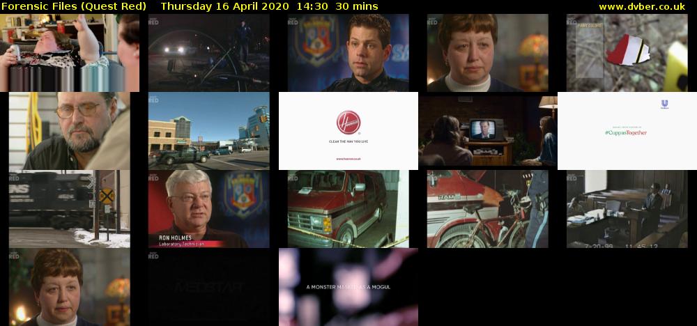 Forensic Files (Quest Red) Thursday 16 April 2020 14:30 - 15:00