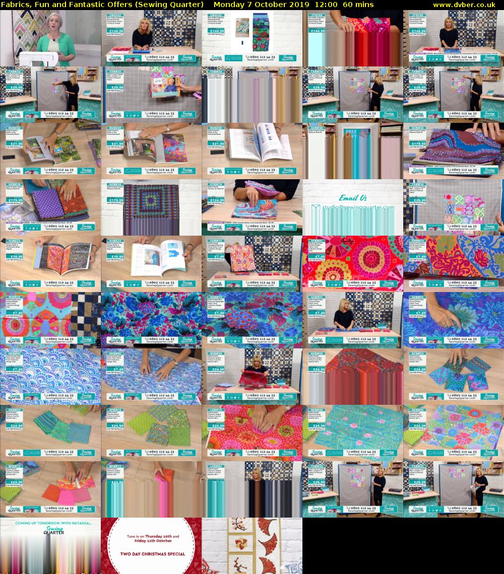 Fabrics, Fun and Fantastic Offers (Sewing Quarter) Monday 7 October 2019 12:00 - 13:00