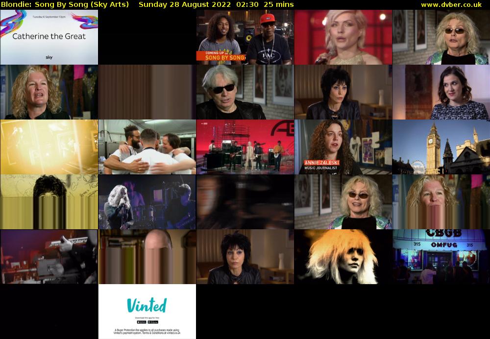 Blondie: Song By Song (Sky Arts) Sunday 28 August 2022 02:30 - 02:55