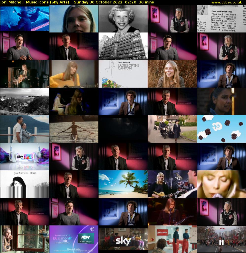 Joni Mitchell: Music Icons (Sky Arts) Sunday 30 October 2022 02:20 - 02:50