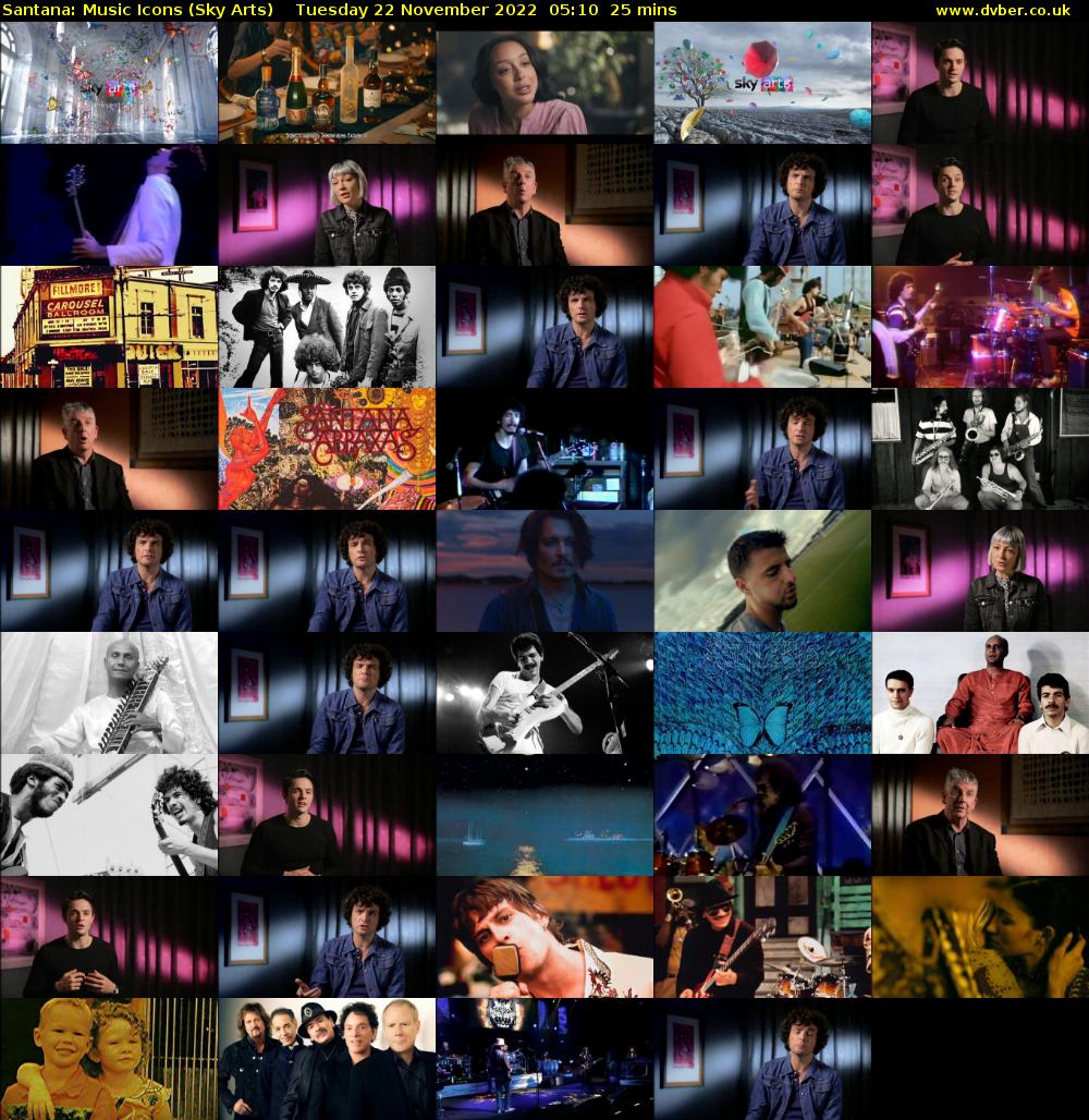 Santana: Music Icons (Sky Arts) Tuesday 22 November 2022 05:10 - 05:35