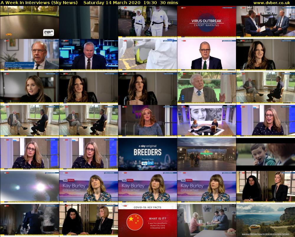A Week In Interviews (Sky News) Saturday 14 March 2020 19:30 - 20:00