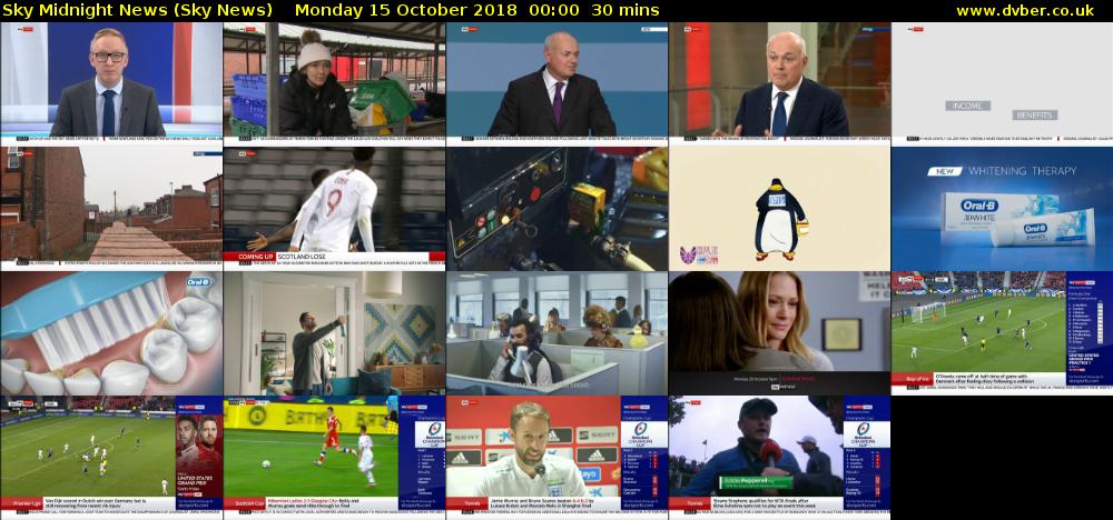 Sky Midnight News (Sky News) Monday 15 October 2018 00:00 - 00:30