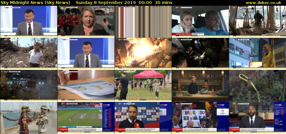 Sky Midnight News (Sky News) Sunday 8 September 2019 00:00 - 00:30
