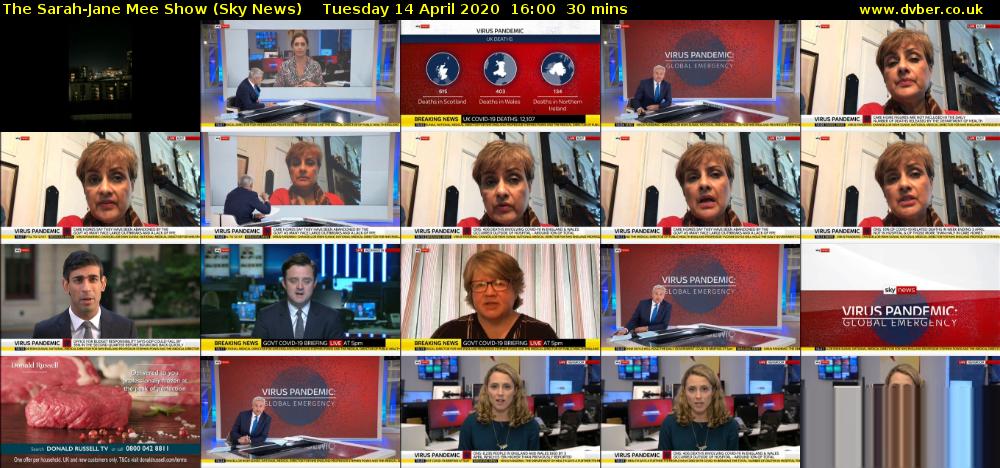 The Sarah-Jane Mee Show (Sky News) Tuesday 14 April 2020 16:00 - 16:30