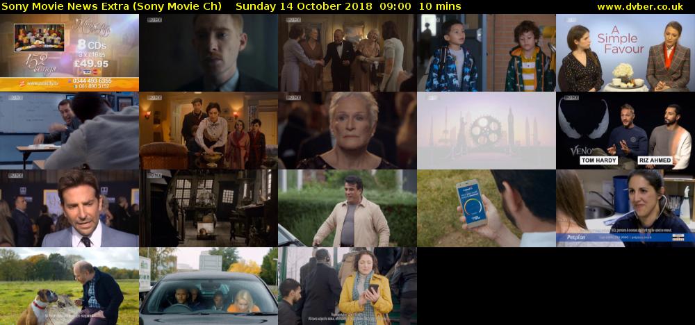 Sony Movie News Extra (Sony Movie Ch) Sunday 14 October 2018 09:00 - 09:10