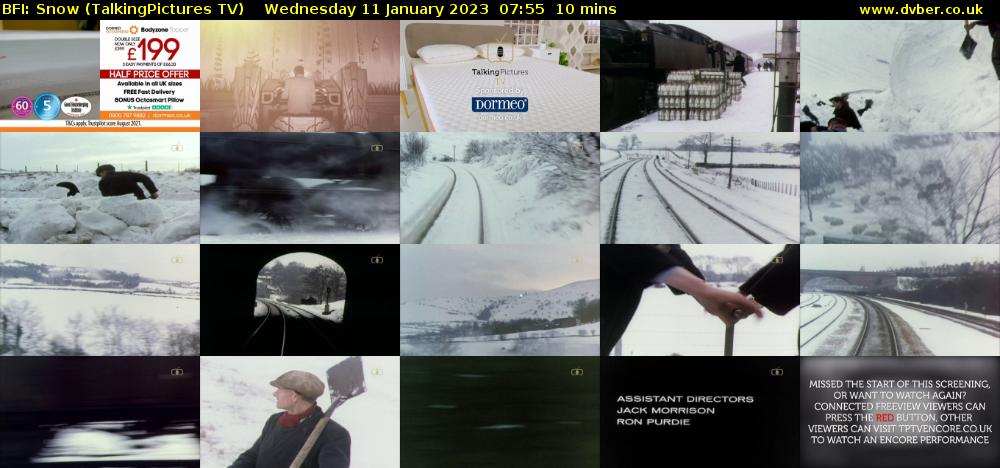 BFI: Snow (TalkingPictures TV) Wednesday 11 January 2023 07:55 - 08:05