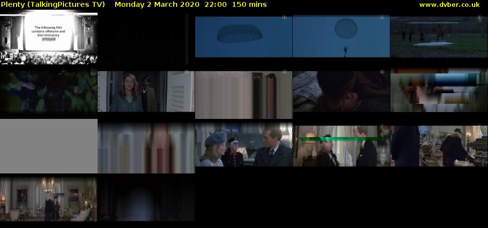 Plenty (TalkingPictures TV) Monday 2 March 2020 22:00 - 00:30