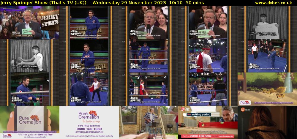 Jerry Springer Show (That's TV (UK)) Wednesday 29 November 2023 10:10 - 11:00