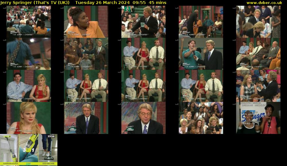 Jerry Springer (That's TV (UK)) Tuesday 26 March 2024 09:55 - 10:40