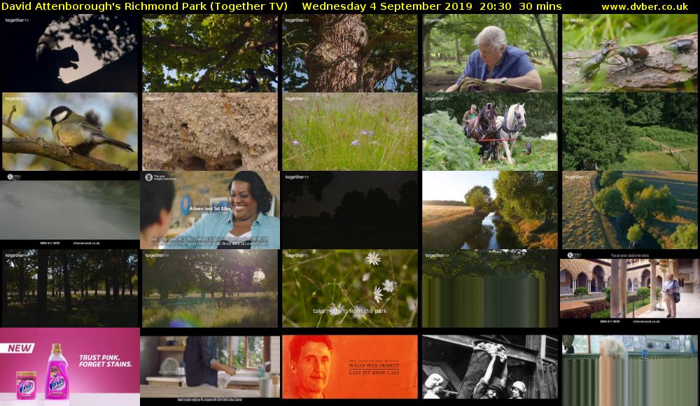 David Attenborough's Richmond Park (Together TV) Wednesday 4 September 2019 20:30 - 21:00