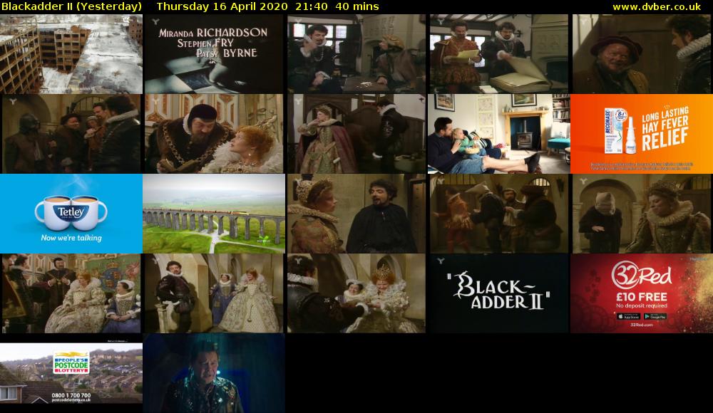 Blackadder II (Yesterday) Thursday 16 April 2020 21:40 - 22:20