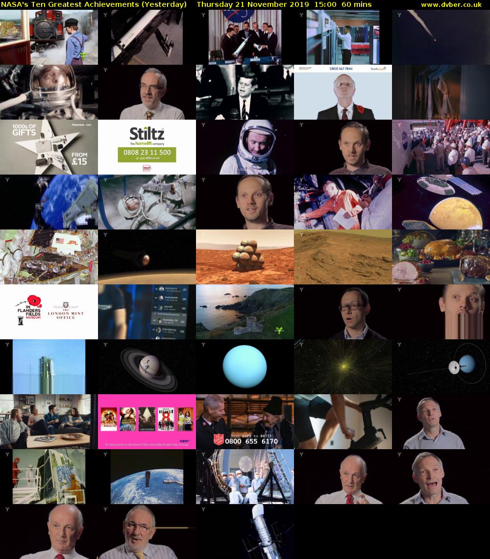 NASA's Ten Greatest Achievements (Yesterday) Thursday 21 November 2019 15:00 - 16:00