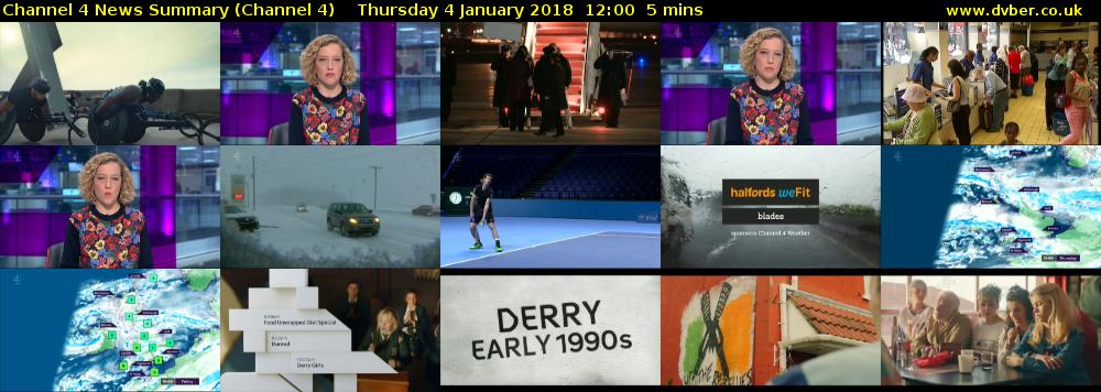 Channel 4 News Summary (Channel 4) Thursday 4 January 2018 12:00 - 12:05