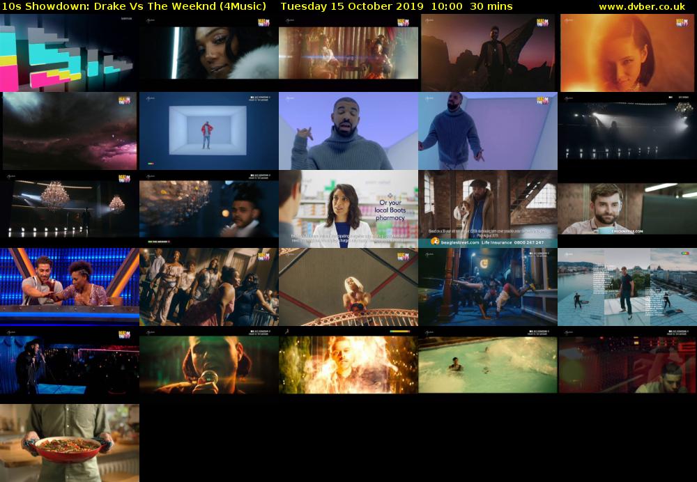 10s Showdown: Drake Vs The Weeknd (4Music) Tuesday 15 October 2019 10:00 - 10:30
