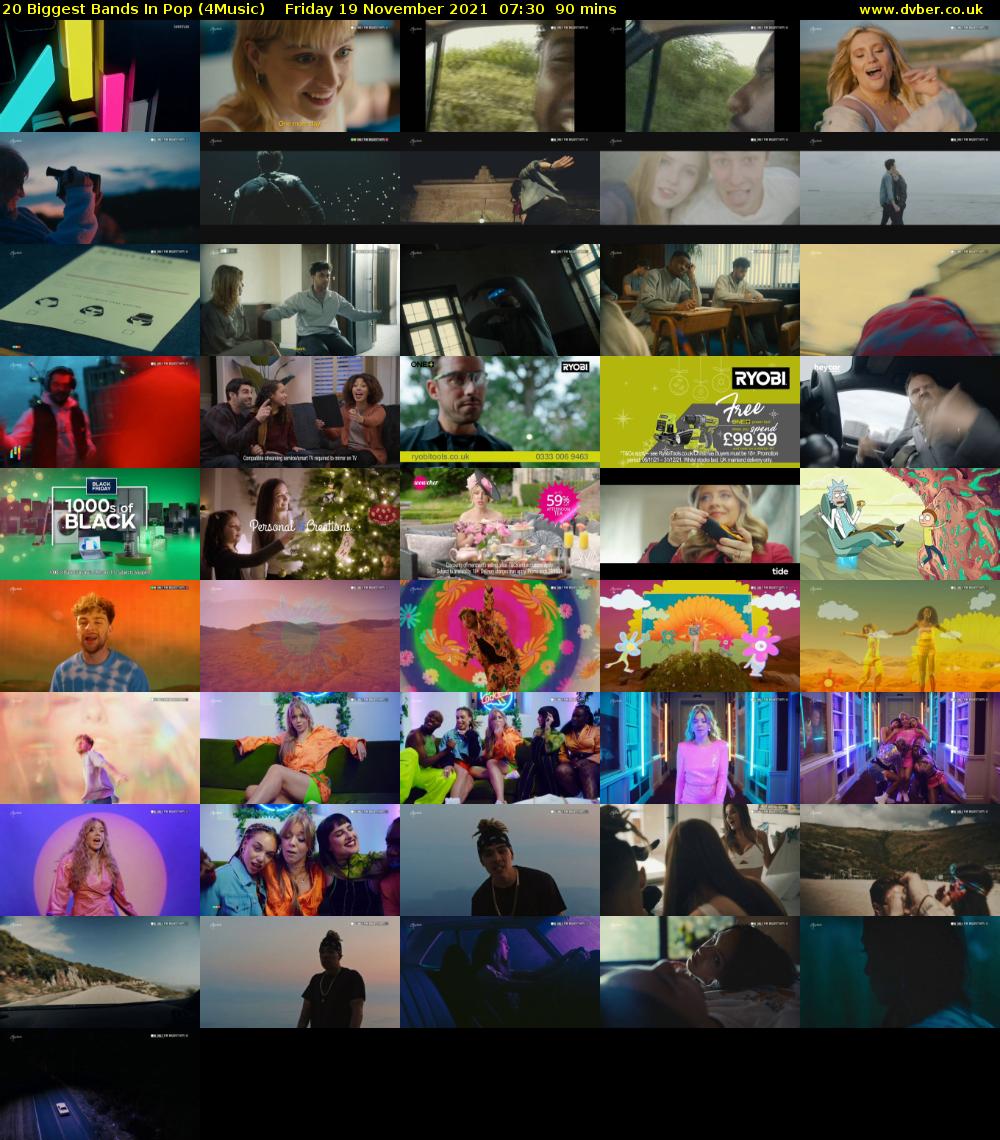 20 Biggest Bands In Pop (4Music) Friday 19 November 2021 07:30 - 09:00