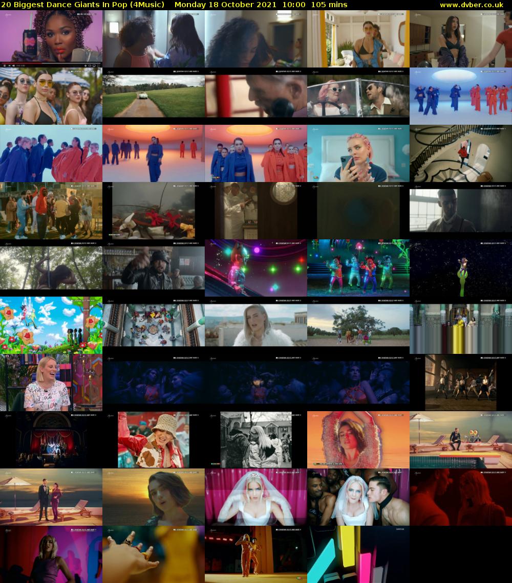 20 Biggest Dance Giants In Pop (4Music) Monday 18 October 2021 10:00 - 11:45