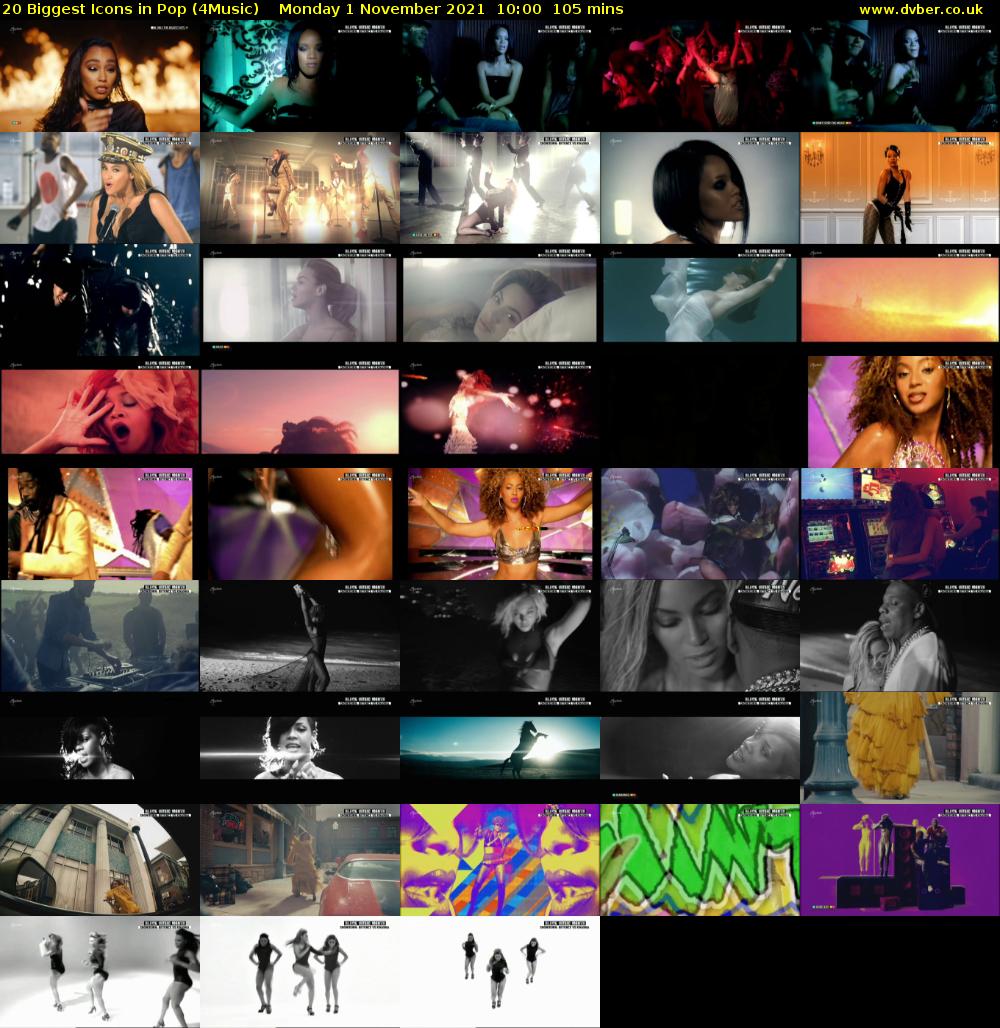 20 Biggest Icons in Pop (4Music) Monday 1 November 2021 10:00 - 11:45