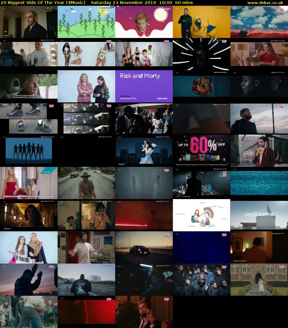20 Biggest Vids Of The Year (4Music) Saturday 23 November 2019 10:00 - 11:00