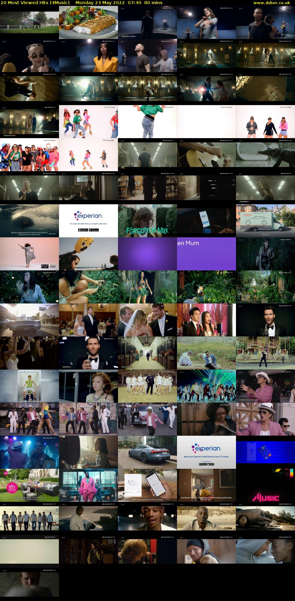 20 Most Viewed Hits (4Music) Monday 23 May 2022 07:40 - 09:00
