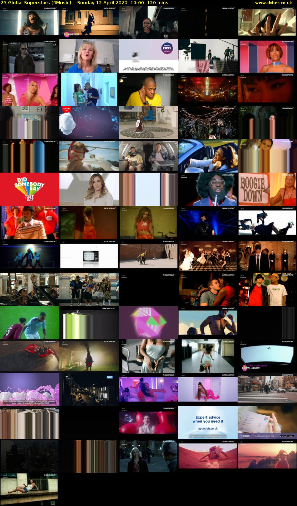 25 Global Superstars (4Music) Sunday 12 April 2020 10:00 - 12:00