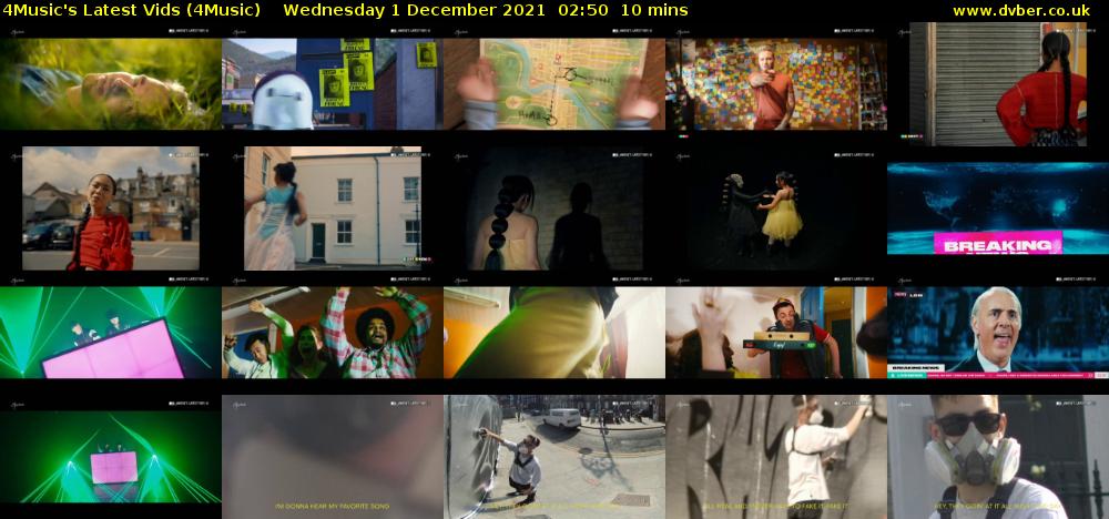 4Music's Latest Vids (4Music) Wednesday 1 December 2021 02:50 - 03:00