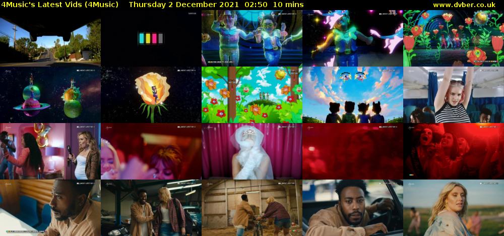 4Music's Latest Vids (4Music) Thursday 2 December 2021 02:50 - 03:00