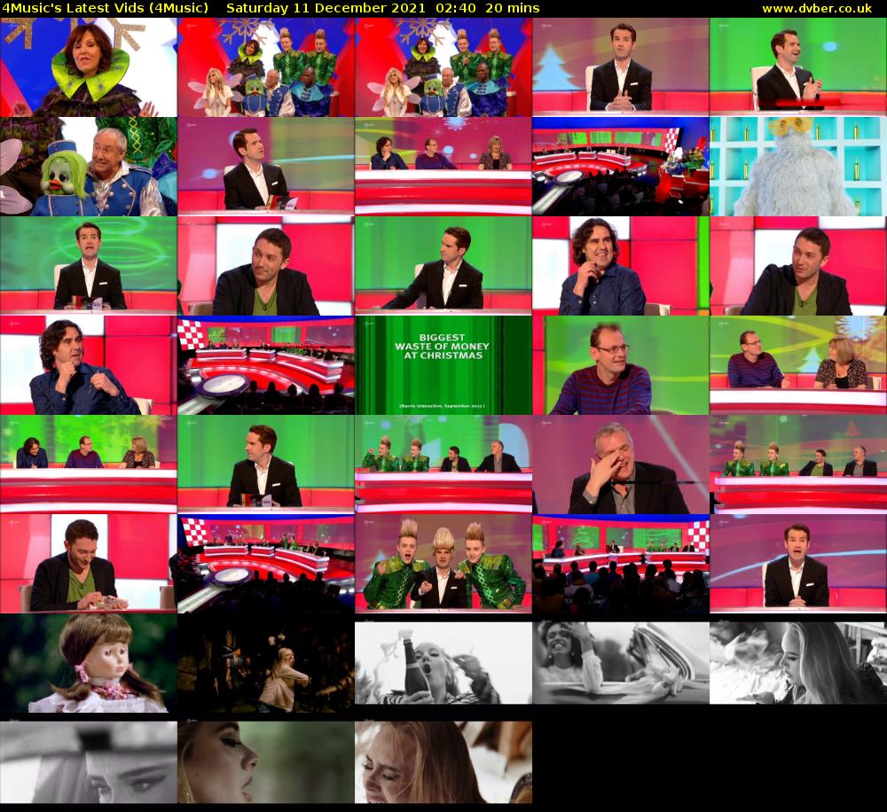 4Music's Latest Vids (4Music) Saturday 11 December 2021 02:40 - 03:00