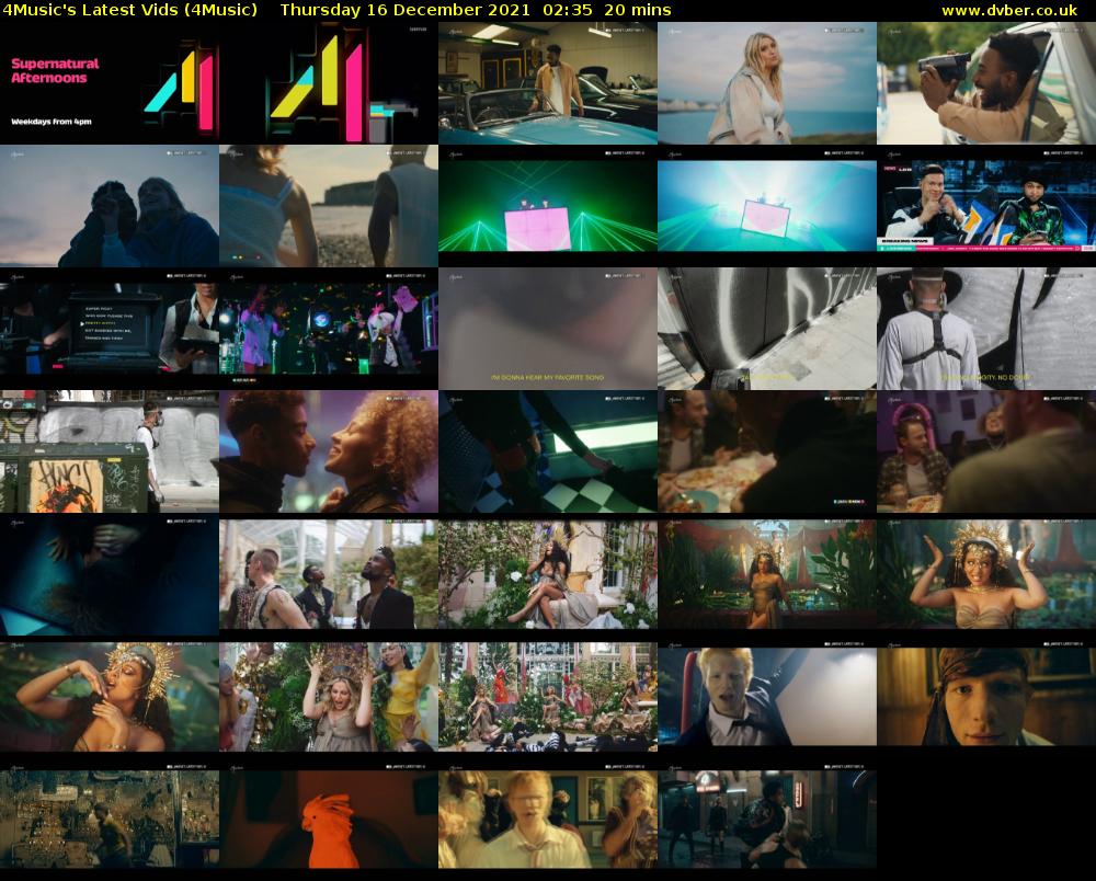 4Music's Latest Vids (4Music) Thursday 16 December 2021 02:35 - 02:55