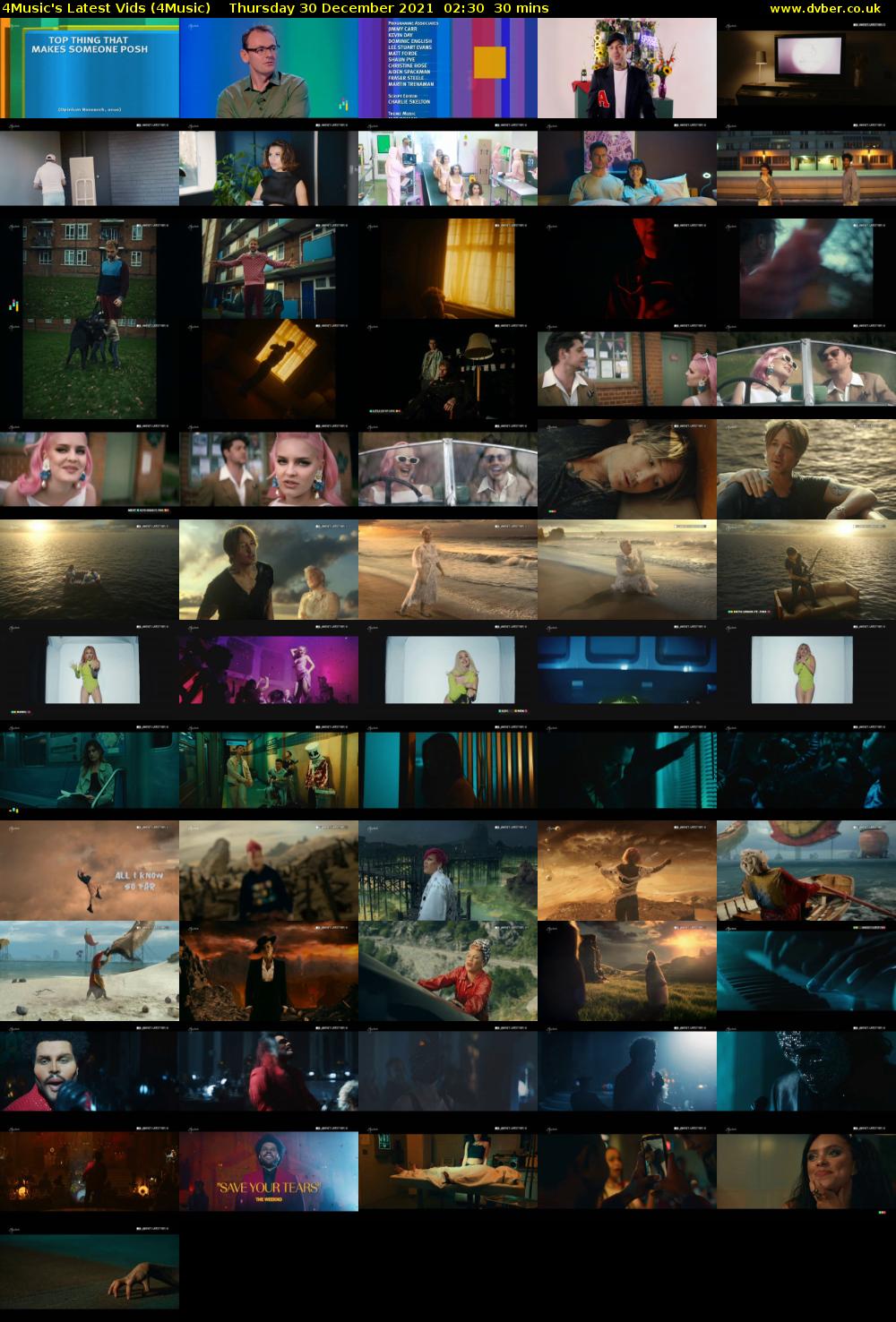 4Music's Latest Vids (4Music) Thursday 30 December 2021 02:30 - 03:00