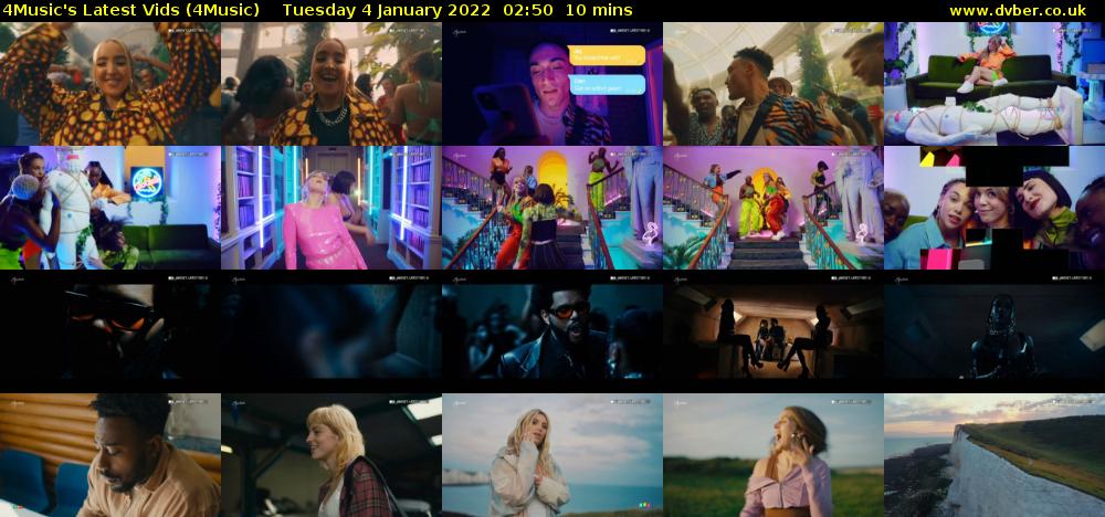 4Music's Latest Vids (4Music) Tuesday 4 January 2022 02:50 - 03:00