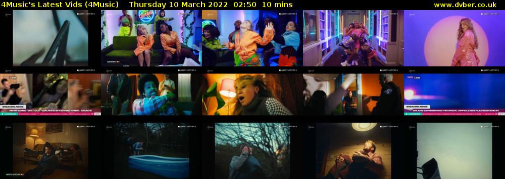 4Music's Latest Vids (4Music) Thursday 10 March 2022 02:50 - 03:00