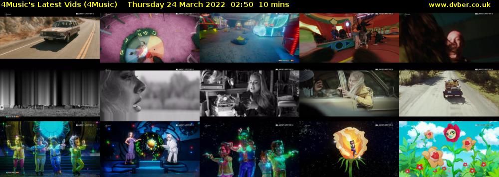 4Music's Latest Vids (4Music) Thursday 24 March 2022 02:50 - 03:00