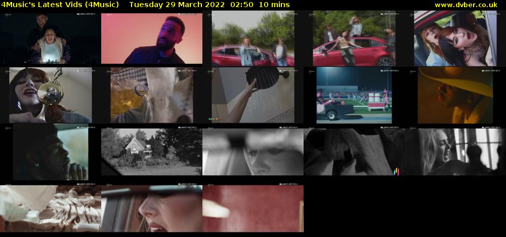 4Music's Latest Vids (4Music) Tuesday 29 March 2022 02:50 - 03:00