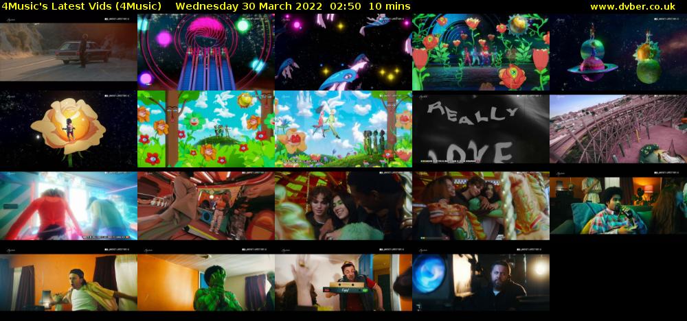 4Music's Latest Vids (4Music) Wednesday 30 March 2022 02:50 - 03:00