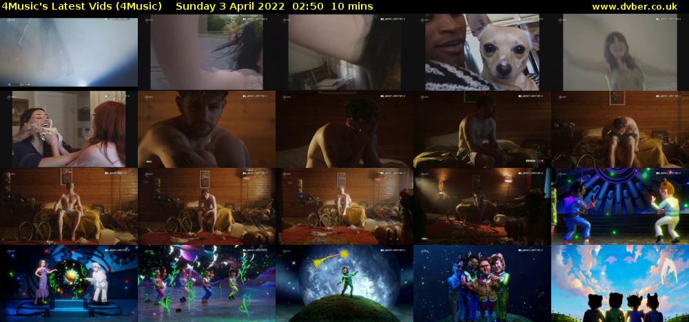 4Music's Latest Vids (4Music) Sunday 3 April 2022 02:50 - 03:00
